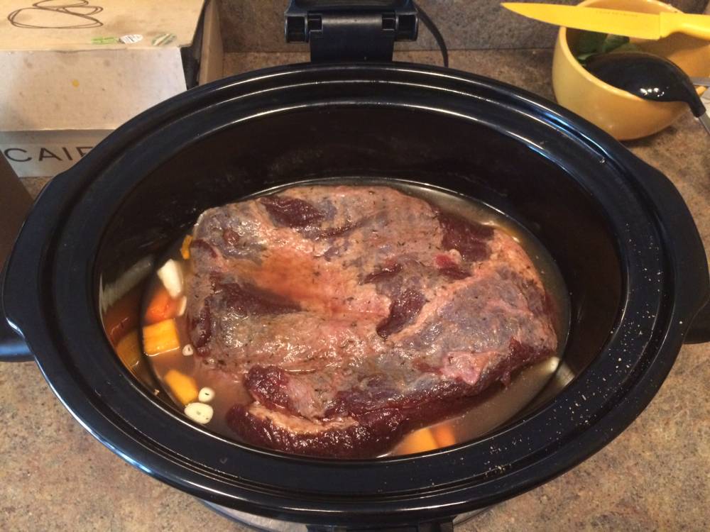 Bison brisket about to cook for 10 hours.